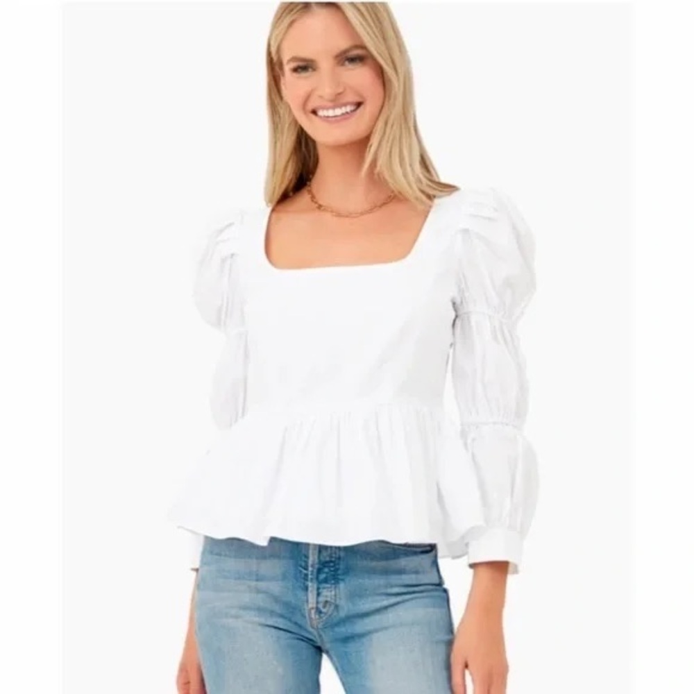Tuckernuck WHITE CLEMONS LONG SLEEVE PUFF BLOUSE